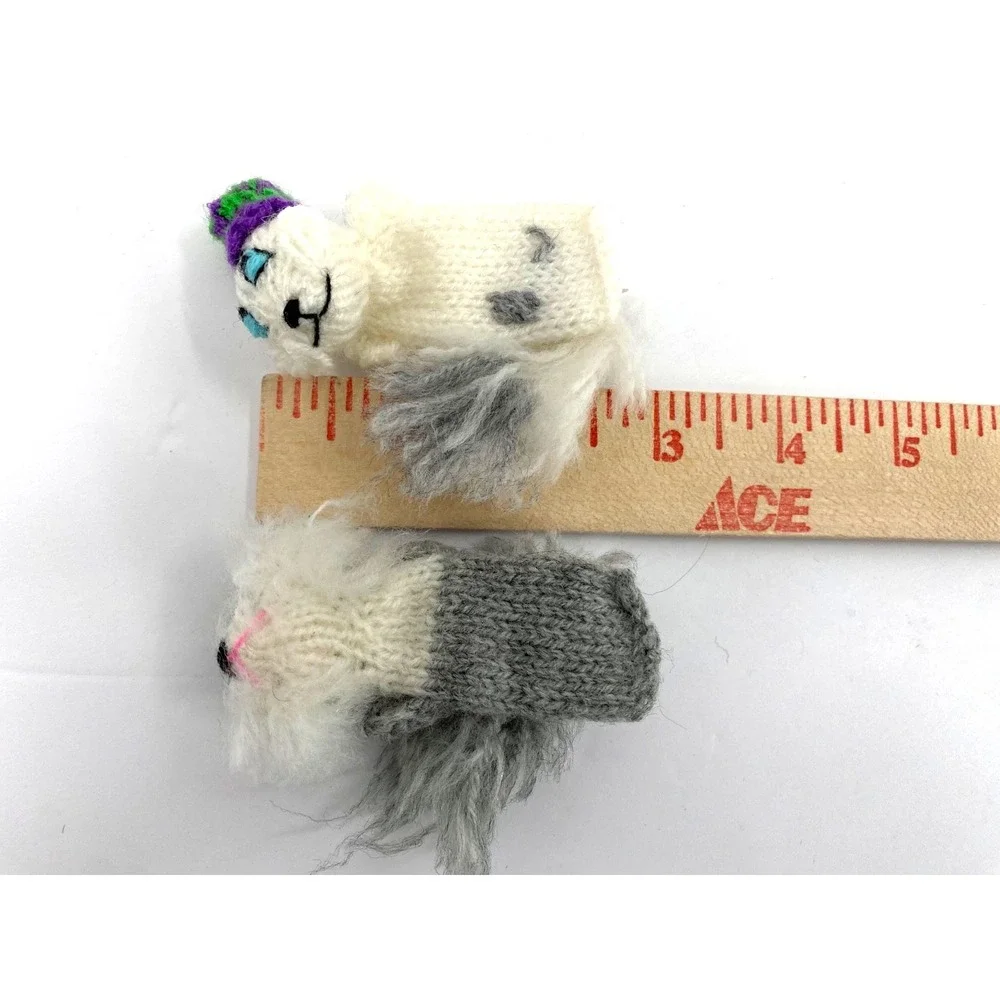 10 Knit Finger Puppets Turtle Dog Mouse Squirrel Cats Animal Colorful